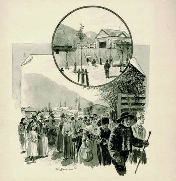 Fritz Bergen, Zum Theater, Federzeichnung, 1890