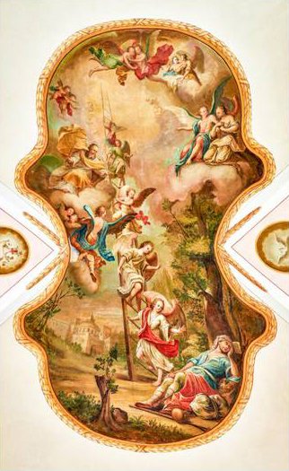 Der Traum, Jakobs Fresko des Langhauses der Kapelle St. Georg in Oberau, 530 x 280 cm, 1788