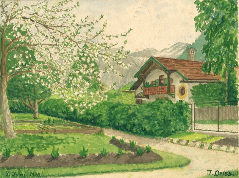 Elterlicher Garten mit Blick zum Rotkäppchenhaus, 1936