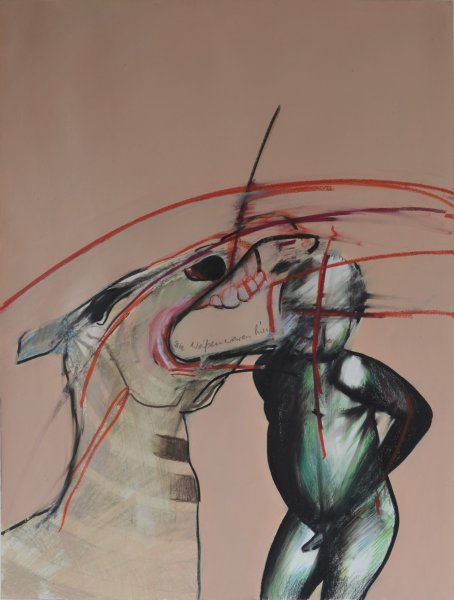 Zyklus ausgerottete Tiere, Quiagga, Mischtechnik auf Papier, 1982, Privatbesitz