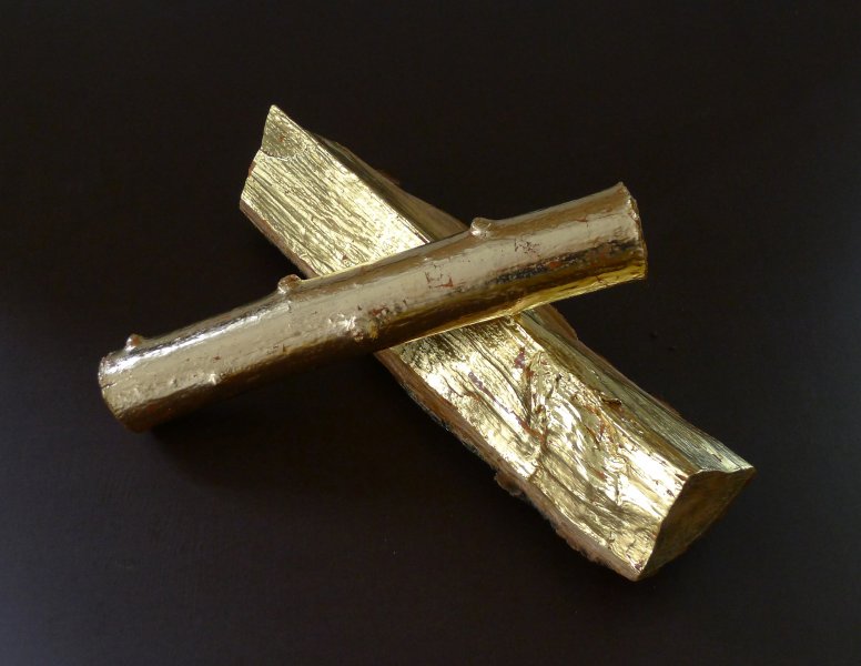 Heike Schäfer, Neues Gold, Holzscheite Ahorn, Polimentvergoldung 23Kt, 2022-24s